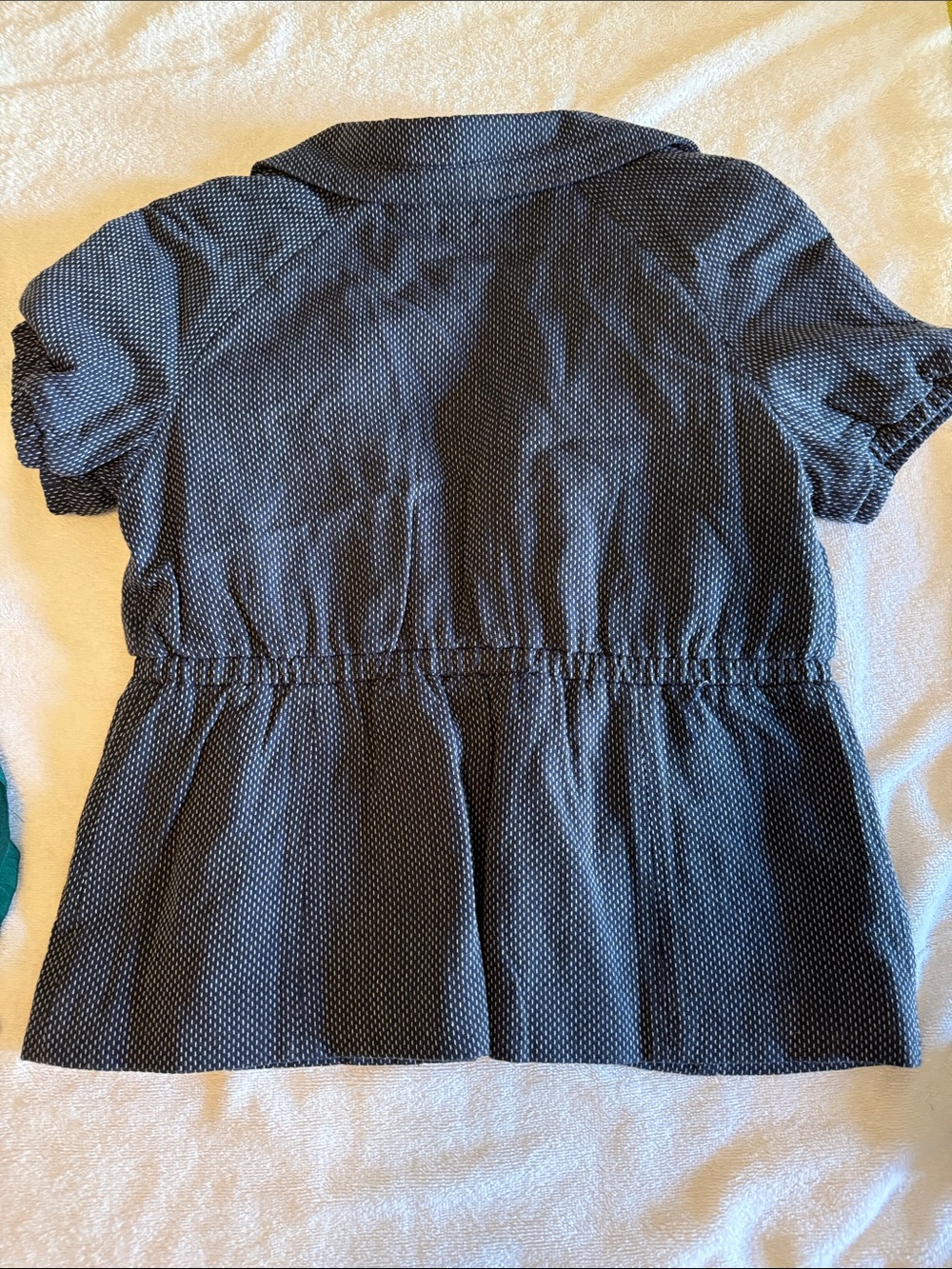 Tulle Navy Blue Dot Short Sleeve Blazer with Teal Lining - Picture 4 of 6